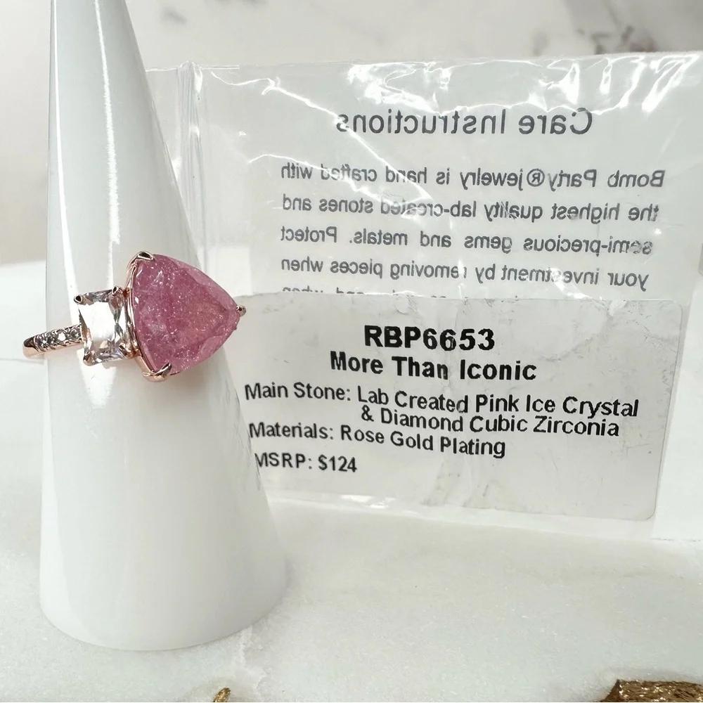 Bomb Party Original More Than Iconic Pink Ice Crystal Ring RBP6653 NWT Size 7